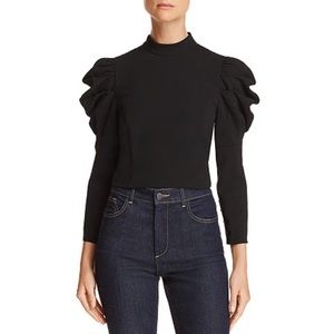 Alice + Olivia Brenna Black Puff Sleeve Crop Top Size 8